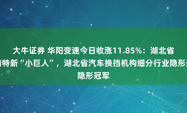大牛证券 华阳变速今日收涨11.85%：湖北省专精特新“小巨人”，湖北省汽车换挡机构细分行业隐形冠军